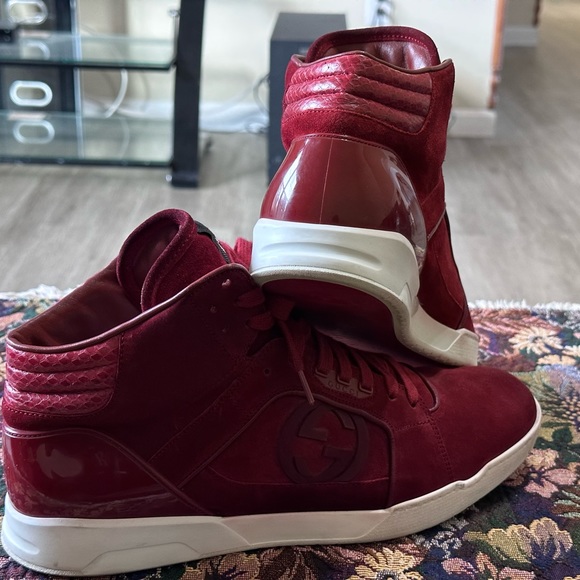 Gucci GG Hightop Red Suede Leather Men’s Fashion Sneakers Size 13 C - Picture 8 of 13